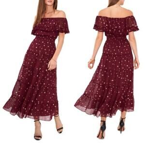 Vince Camuto Off The Shoulder Maxi Dress M Womens Ruffle Tiered Romantic Holiday